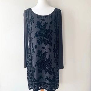 Hale Bob Black Long Sleeve Beaded Sheath Dress